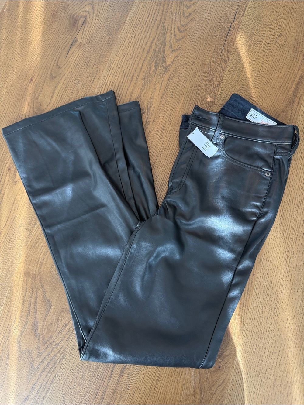 GAP Black Faux Leather Flared Pants